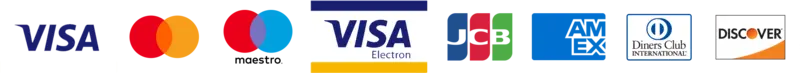 Visa, Mastercard, JCB, American Express, Diners Club and Discover accepted