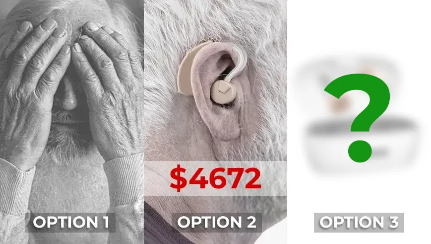 Three options: do nothing, a $4672 prescription hearing aid, or a third option