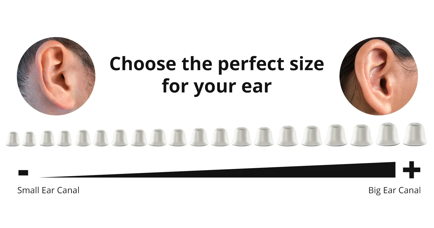 Choose the perfect size for your ear — silicon ear domes from small to big ear canal